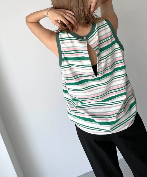 CANAL JEAN(キャナルジーン)の「RED CHOP WORKS(レッドチョップワークス) マルチボーダータンクトップ(タンクトップ・レディース・ネイビー/グリーン・38)」の7枚目の写真