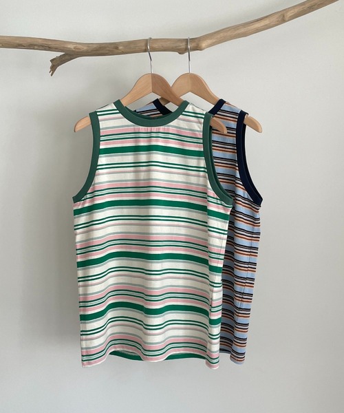 CANAL JEAN(キャナルジーン)の「RED CHOP WORKS(レッドチョップワークス) マルチボーダータンクトップ(タンクトップ・レディース・ネイビー/グリーン・38)」の10枚目の写真