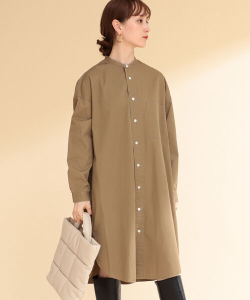 Ray BEAMS（レイビームス）の「GYMPHLEX / バンドカラー シャツワンピース（シャツワンピース・レディース・ベージュ/ライトブラウン・12/14）」の9枚目の写真