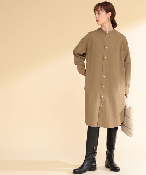 Ray BEAMS（レイビームス）の「GYMPHLEX / バンドカラー シャツワンピース（シャツワンピース・レディース・ベージュ/ライトブラウン・12/14）」の10枚目の写真