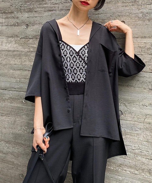 PAGEBOY(ページボーイ)の「クリアルーズセットアップシャツ(シャツ/ブラウス・レディース・ブラック/グリーン/グレイッシュベージュ・FREE)」の4枚目の写真