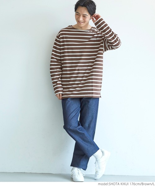 メンズ ハリ感ボーダーボートネックtシャツ メンズ ハリ感ボーダーボートネックtシャツ