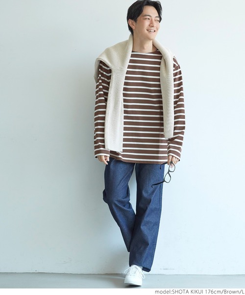 coca(coca)(コカ)の「メンズ ハリ感ボーダーボートネックTシャツ(Tシャツ/カットソー・メンズ・ホワイト/ブラック/ブラウン・S/M/L/XL)」の8枚目の写真
