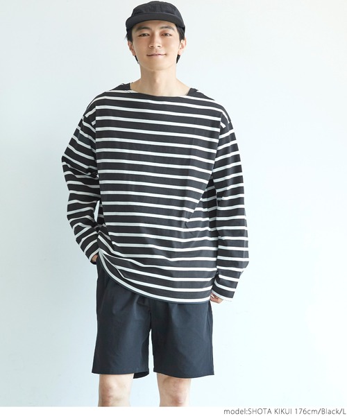 coca(coca)(コカ)の「メンズ ハリ感ボーダーボートネックTシャツ(Tシャツ/カットソー・メンズ・ホワイト/ブラック/ブラウン・S/M/L/XL)」の9枚目の写真
