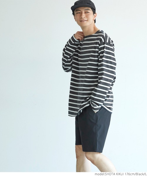 coca(coca)(コカ)の「メンズ ハリ感ボーダーボートネックTシャツ(Tシャツ/カットソー・メンズ・ホワイト/ブラック/ブラウン・S/M/L/XL)」の10枚目の写真