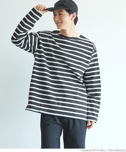 coca(coca)(コカ)の「メンズ ハリ感ボーダーボートネックTシャツ(Tシャツ/カットソー・メンズ・ホワイト/ブラック/ブラウン・S/M/L/XL)」の12枚目の写真