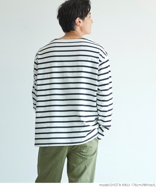 coca(coca)(コカ)の「メンズ ハリ感ボーダーボートネックTシャツ(Tシャツ/カットソー・メンズ・ホワイト/ブラック/ブラウン・S/M/L/XL)」の15枚目の写真