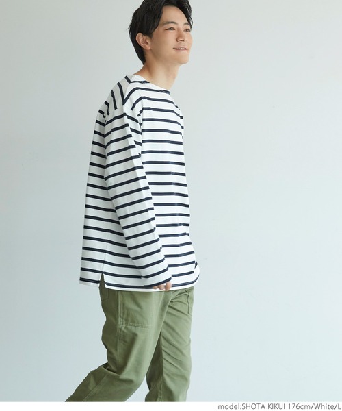 coca(coca)(コカ)の「メンズ ハリ感ボーダーボートネックTシャツ(Tシャツ/カットソー・メンズ・ホワイト/ブラック/ブラウン・S/M/L/XL)」の17枚目の写真