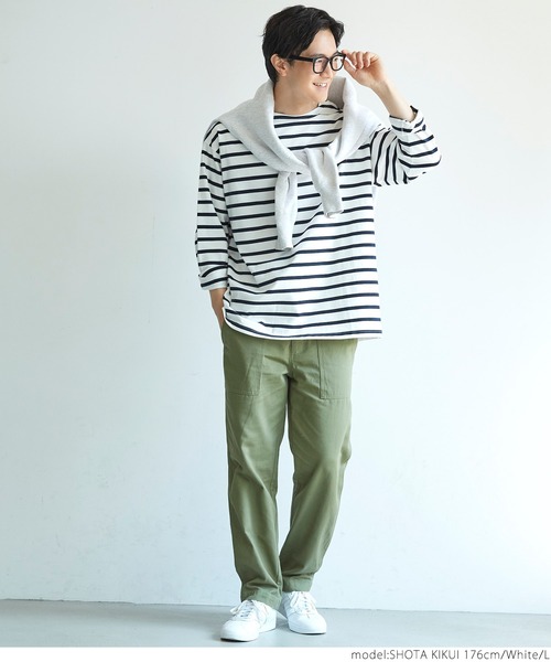 coca(coca)(コカ)の「メンズ ハリ感ボーダーボートネックTシャツ(Tシャツ/カットソー・メンズ・ホワイト/ブラック/ブラウン・S/M/L/XL)」の18枚目の写真