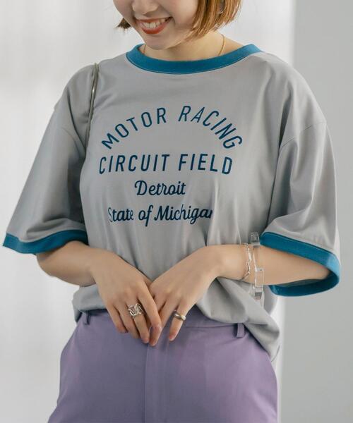 coen（コーエン）の「フロッキープリントリンガーTシャツ（Tシャツ/カットソー・レディース・ベージュ/ライトグレー/オフホワイト・LARGE/MEDIUM）」の3枚目の写真