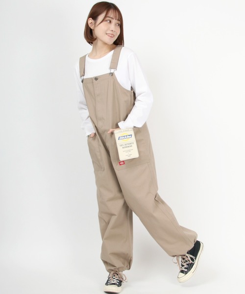Dickies ベージュ オーバーオール Dickies ディッキーズ オーバーオール レディース 綿100% 長さ