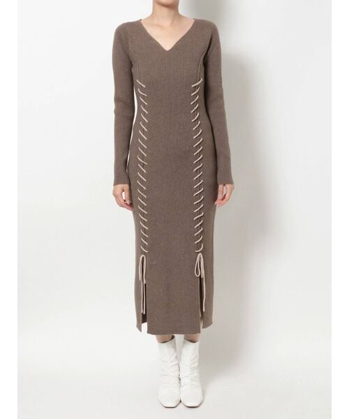 MERCURYDUO(マーキュリーデュオ)の「レースアップロングニットワンピース(ワンピース・レディース・ブラック/ブルー/ブラウン・FREE)」の5枚目の写真