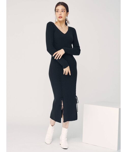 MERCURYDUO(マーキュリーデュオ)の「レースアップロングニットワンピース(ワンピース・レディース・ブラック/ブルー/ブラウン・FREE)」の16枚目の写真