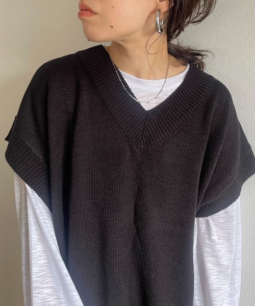 wee9s(ウィークス)の「over size HOSOMIE vest / オーバーサイズ細見えニットベスト(ベスト・レディース・マスタード/アイボリー/ブラック・FREE)」の9枚目の写真