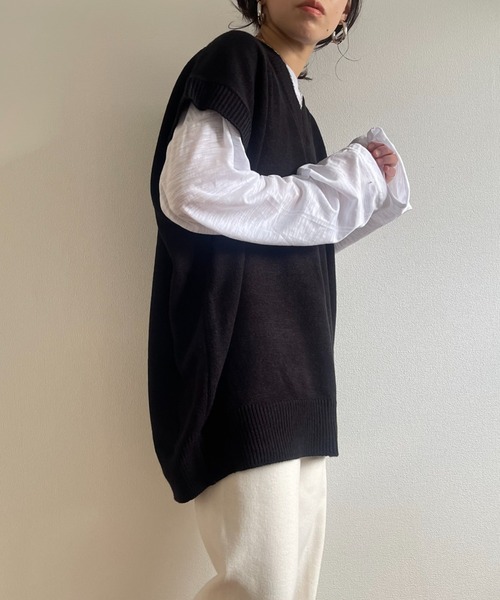 wee9s(ウィークス)の「over size HOSOMIE vest / オーバーサイズ細見えニットベスト(ベスト・レディース・マスタード/アイボリー/ブラック・FREE)」の18枚目の写真