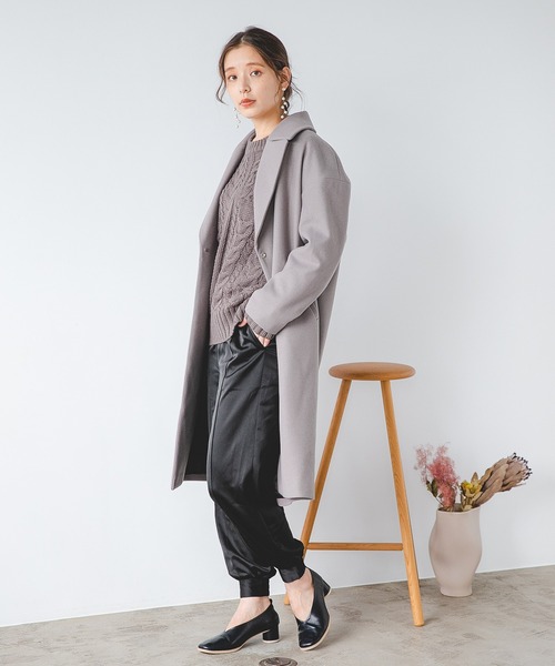 mysty woman（ミスティウーマン）の「サテンジョガーパンツ 237195（スラックス・レディース・ブラック/ライトベージュ/チャコール・FREE）」の6枚目の写真