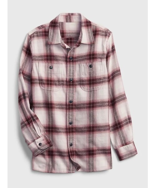 GAP（ギャップ）の「オーガニックコットン100% フランネルシャツ (キッズ)（シャツ/ブラウス・キッズ・エンジ/ダルブルー系/マルーン・XL/M/L/XXL/S/XS）」の2枚目の写真