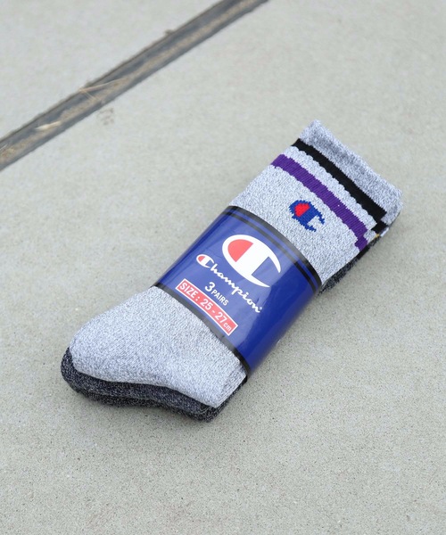 Champion（チャンピオン）の「【CHAMPION/チャンピオン】ライン入りクルー丈ソックス　3足組 CMSCQ001（ソックス/靴下・メンズ・ネイビー/ホワイト・MEDIUM）」の8枚目の写真