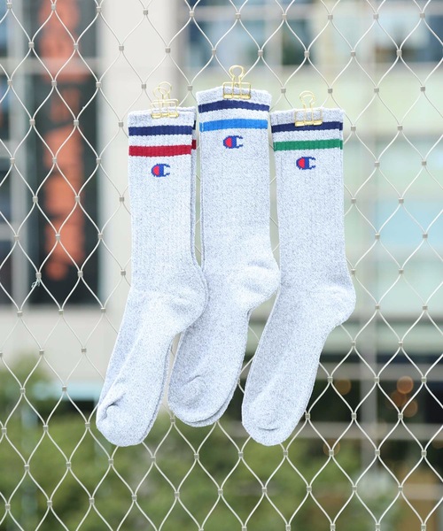 Champion（チャンピオン）の「【CHAMPION/チャンピオン】ライン入りクルー丈ソックス　3足組 CMSCQ001（ソックス/靴下・メンズ・ネイビー/ホワイト・MEDIUM）」の6枚目の写真