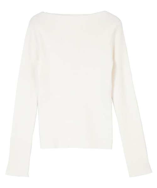 ボートネックゴールド釦デザインニット