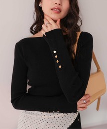 titivate | ﾎﾞｰﾄﾈｯｸｺﾞｰﾙﾄﾞ釦ﾃﾞｻﾞｲﾝﾆｯﾄ(ニット/セーター)