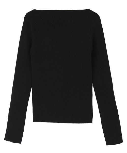 ボートネックゴールド釦デザインニット