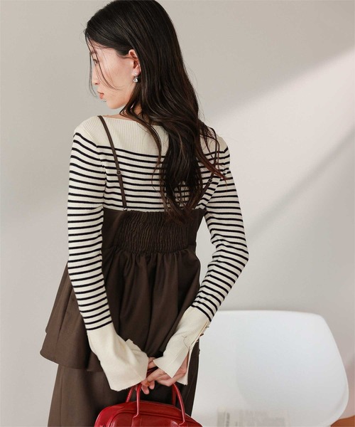 titivate(ティティベイト)の「ボートネックゴールド釦デザインニット(ニット/セーター・レディース・ブラック/ダークブラウン/オフホワイト/グレイッシュベージュ/ホワイト系その他/アイボリー/ホワイト系その他2/グレー系その他/グリーン/ラベンダー/グレー系その他2/レッド・S/M/L)」の18枚目の写真