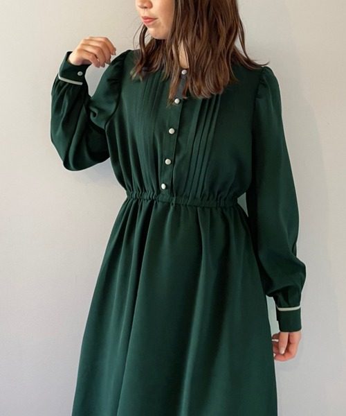 OLIVE des OLIVE（オリーブデオリーブ）の「【人気アイテム再入荷】レトロなパイピングが映える！すずらん長袖ワンピース（ワンピース・レディース・サックスブルー/グリーン/ブラウン/ブラック/ラベンダー・FREE）」の9枚目の写真