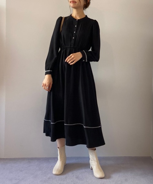 OLIVE des OLIVE（オリーブデオリーブ）の「【人気アイテム再入荷】レトロなパイピングが映える！すずらん長袖ワンピース（ワンピース・レディース・サックスブルー/グリーン/ブラウン/ブラック/ラベンダー・FREE）」の21枚目の写真