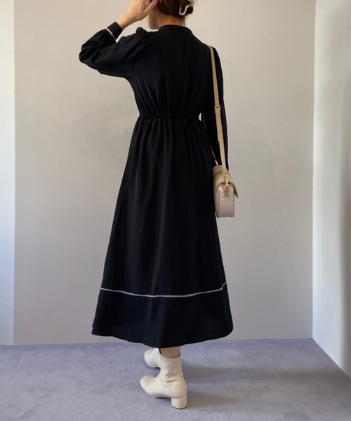 OLIVE des OLIVE（オリーブデオリーブ）の「【人気アイテム再入荷】レトロなパイピングが映える！すずらん長袖ワンピース（ワンピース・レディース・サックスブルー/グリーン/ブラウン/ブラック/ラベンダー・FREE）」の7枚目の写真