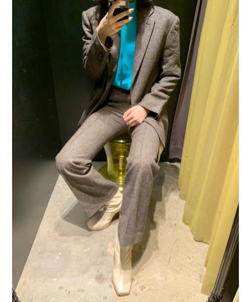 THROW by SLY(スローバイスライ)の「THROW NEP TWEED C/P FLARE PT センタープレスフレア パンツ(スラックス・レディース・ネイビー系/グレー系その他2・0/1)」の14枚目の写真