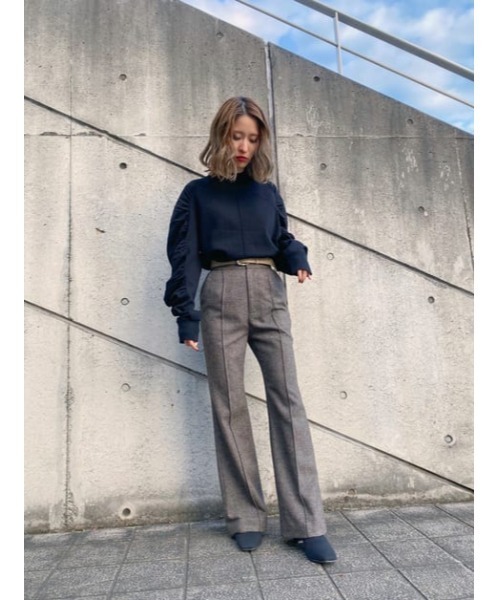 THROW by SLY(スローバイスライ)の「THROW NEP TWEED C/P FLARE PT センタープレスフレア パンツ(スラックス・レディース・ネイビー系/グレー系その他2・0/1)」の15枚目の写真