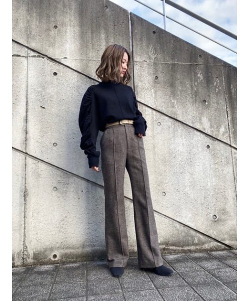 THROW by SLY(スローバイスライ)の「THROW NEP TWEED C/P FLARE PT センタープレスフレア パンツ(スラックス・レディース・ネイビー系/グレー系その他2・0/1)」の16枚目の写真