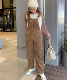 サイドウッドボタンコーデュロイサロペット