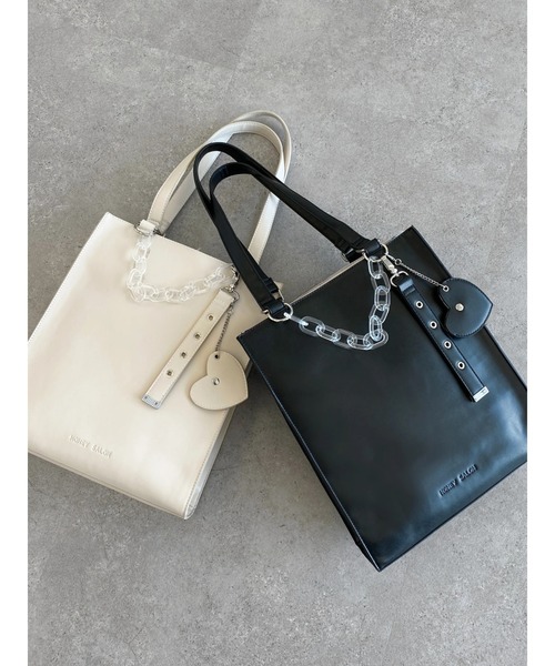 Honey Salon(ハニーサロン)の「チェーンスクエアトート(トートバッグ・レディース・ライトベージュ/ブラック・FREE)」の4枚目の写真