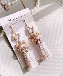 【RosraiE】ビジュー パール タッセル ロング イヤリング(MA)