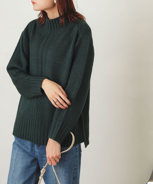 SENSE OF PLACE by URBAN RESEARCH（センスオブプレイスバイアーバンリサーチ）の「センターデザインハイネックセーター（ニット/セーター・レディース・ブラック/アイボリー/ブルー/ライトピンク/グリーン/ピンク/ミント・ONE）」の3枚目の写真