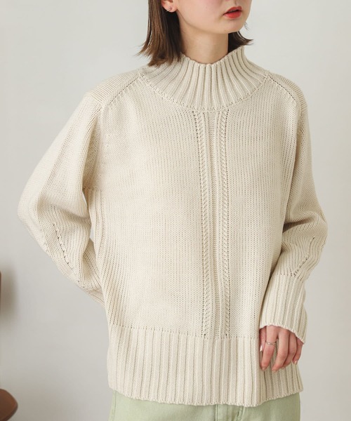 SENSE OF PLACE by URBAN RESEARCH（センスオブプレイスバイアーバンリサーチ）の「センターデザインハイネックセーター（ニット/セーター・レディース・ブラック/アイボリー/ブルー/ライトピンク/グリーン/ピンク/ミント・ONE）」の2枚目の写真