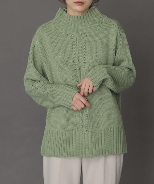 SENSE OF PLACE by URBAN RESEARCH（センスオブプレイスバイアーバンリサーチ）の「センターデザインハイネックセーター（ニット/セーター・レディース・ブラック/アイボリー/ブルー/ライトピンク/グリーン/ピンク/ミント・ONE）」の4枚目の写真