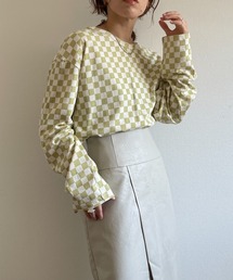 wee9s | over size block check long sleeve tee /  オーバーサイズチェッカーロンティー(Tシャツ/カットソー)