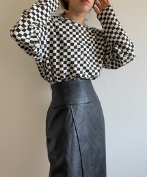 wee9s | over size block check long sleeve tee /  オーバーサイズチェッカーロンティー(Tシャツ/カットソー)