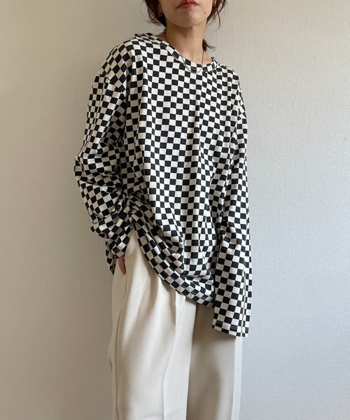 wee9s（ウィークス）の「over size block check long sleeve tee /  オーバーサイズチェッカーロンティー（Tシャツ/カットソー・レディース・ブラック/ライム・FREE）」の16枚目の写真