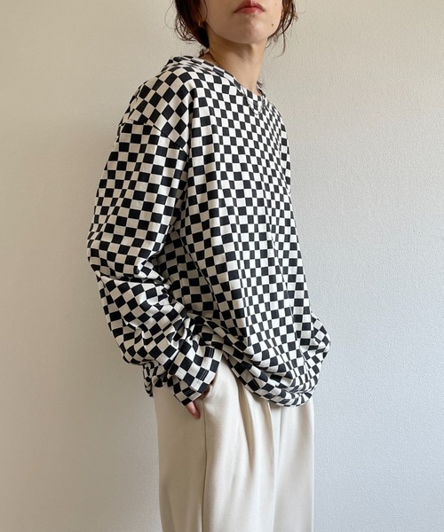 wee9s（ウィークス）の「over size block check long sleeve tee /  オーバーサイズチェッカーロンティー（Tシャツ/カットソー・レディース・ブラック/ライム・FREE）」の19枚目の写真
