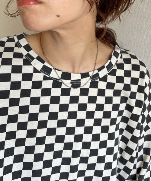 wee9s（ウィークス）の「over size block check long sleeve tee /  オーバーサイズチェッカーロンティー（Tシャツ/カットソー・レディース・ブラック/ライム・FREE）」の7枚目の写真