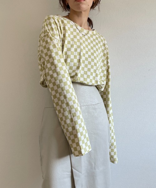 wee9s（ウィークス）の「over size block check long sleeve tee /  オーバーサイズチェッカーロンティー（Tシャツ/カットソー・レディース・ブラック/ライム・FREE）」の17枚目の写真