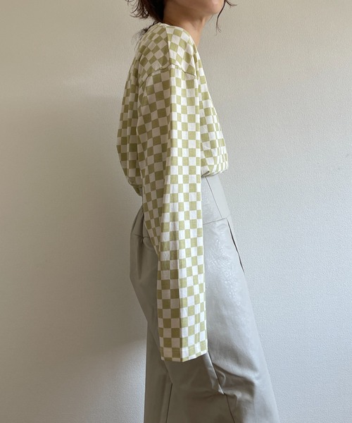 wee9s（ウィークス）の「over size block check long sleeve tee /  オーバーサイズチェッカーロンティー（Tシャツ/カットソー・レディース・ブラック/ライム・FREE）」の5枚目の写真