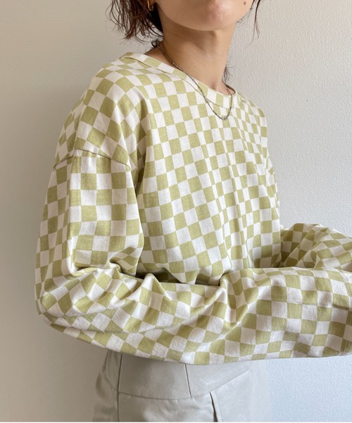 wee9s（ウィークス）の「over size block check long sleeve tee /  オーバーサイズチェッカーロンティー（Tシャツ/カットソー・レディース・ブラック/ライム・FREE）」の11枚目の写真