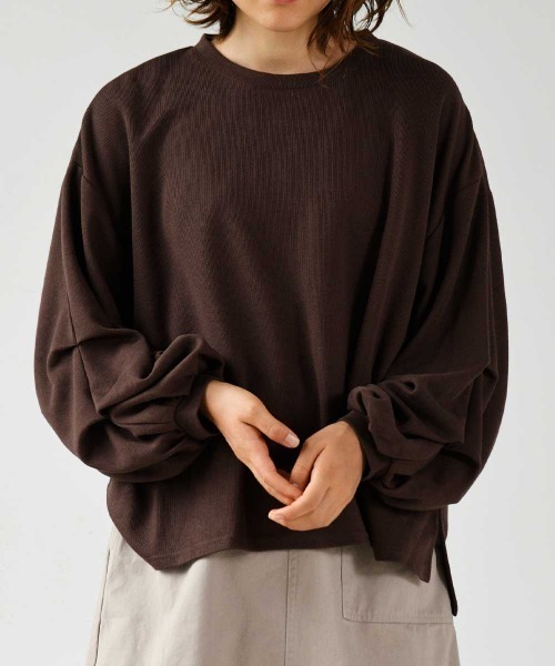 LUPILIEN（ルピリアン）の「タックボリューム袖プルオーバー（Tシャツ/カットソー・レディース・ブラウン/ピンク/アイボリー・FREE）」の3枚目の写真