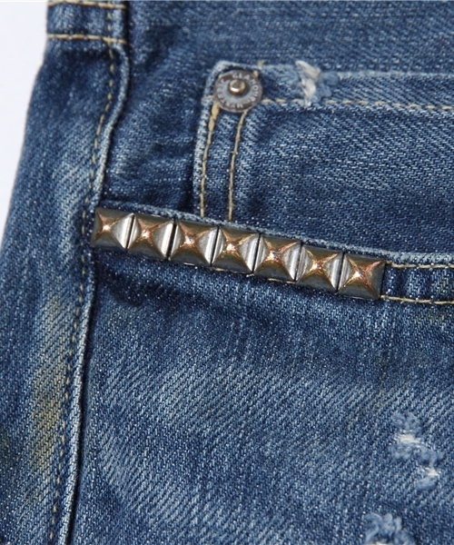 【極美品】定価62，640円　ヒステリックグラマー　EHR加工デニム　スリムトレートデニムパンツ　28インチ　検）キムタク　レザー　スタッズ RESIZE加工 デニムストレートパンツ|HYSTERIC GLAMOUR WOMEN