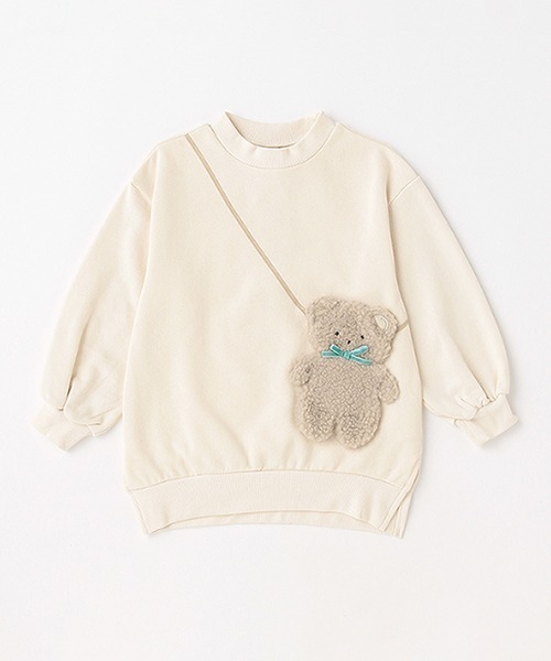 petit main（プティマイン）の「【リンク】くまポシェットロングトレーナー（スウェット・キッズ・ライトベージュ/アイボリー/ブラック・130cm/110cm/120cm/80ｃｍ/100cm/90cm）」の2枚目の写真